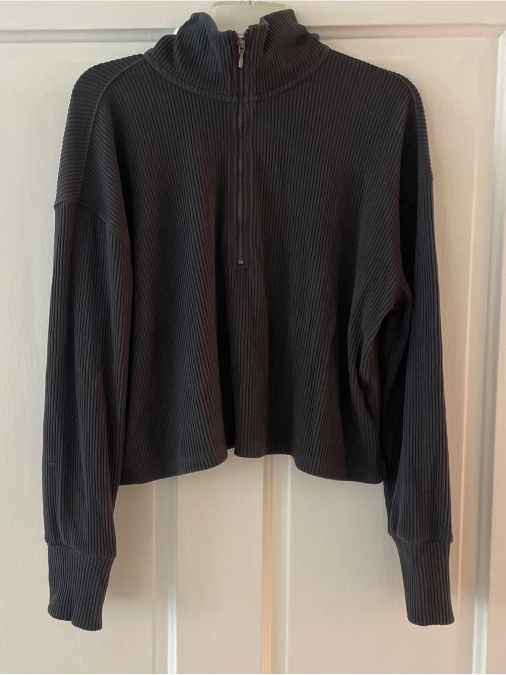 Abercrombie & Fitch Soft A&F Cozy Ribbed Quarter Zip Pullover Sweater Black S